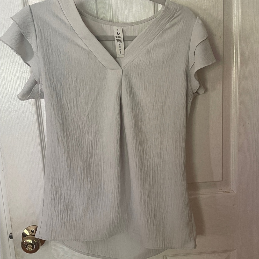 Light Gray unique chic V-Neck Flutter Sleeve Blouse